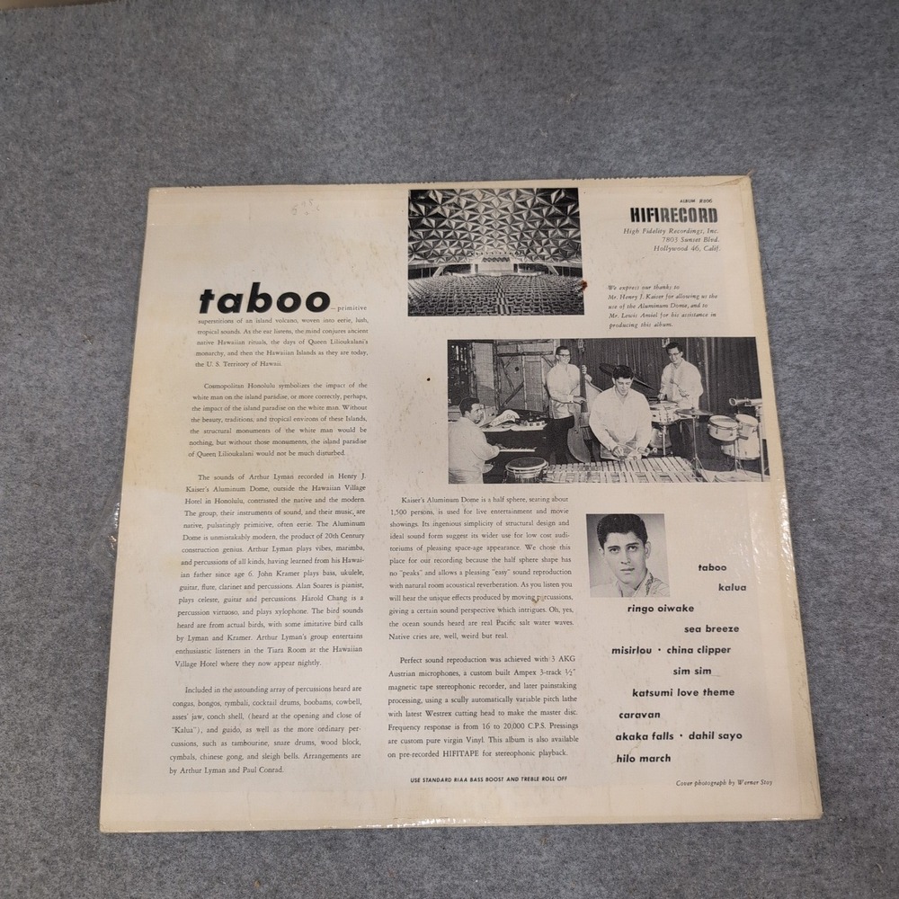 Arthur Lyman Group Taboo Exotic Sounds Stereo Vinyl LP HiFi Record SR 806 - Picture 2 of 6